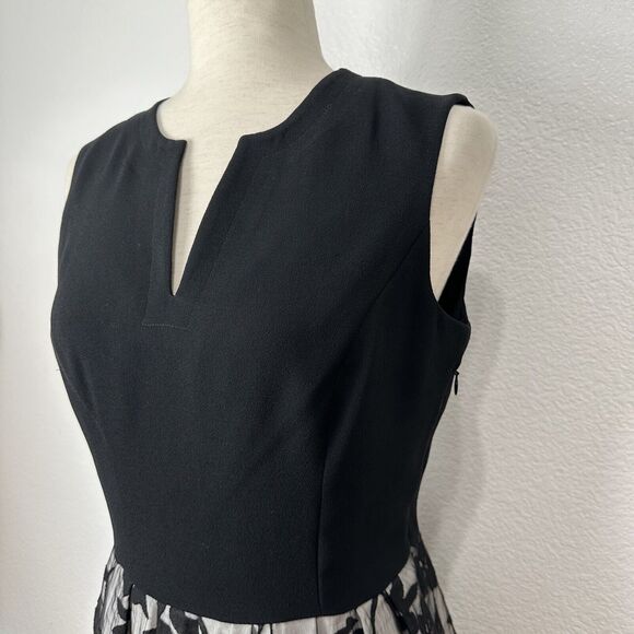 Halston Heritage Dress Women Size 4 Black Fit Flare Flower Lace Tulip Skirt - Picture 7 of 16